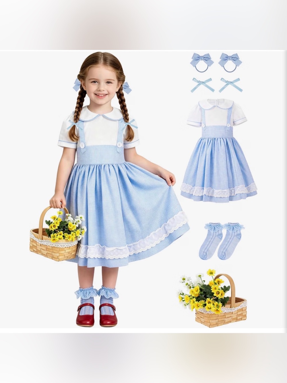 Blue Gingham Girls' Pinafore Costume with White Blouse NEW LARGE (140)